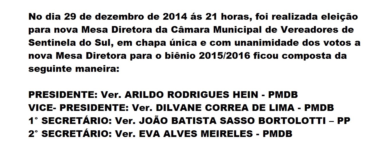 ELEIÇÃO MESA DIRETORA 2015/2016